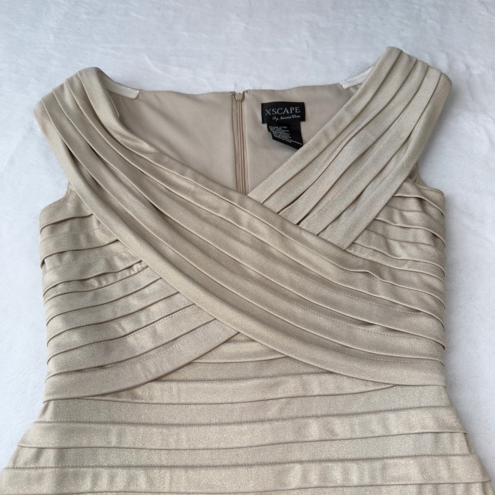 Xscape Dress Womens 6 Champagne Good Bandage Bodycon Metallic Sheath X7769 - Picture 2 of 11